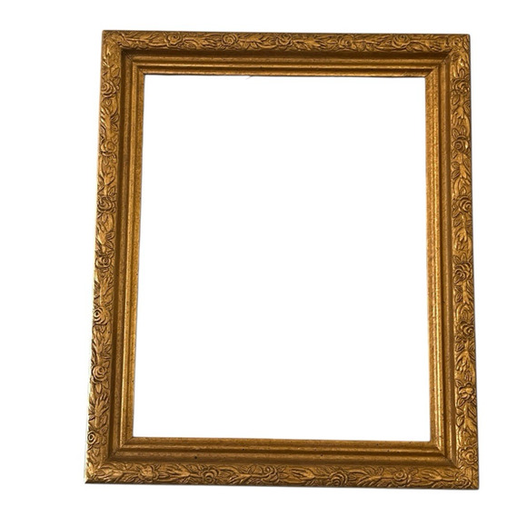 Gold Gilt Picture Frame Wood Vintage Made in Mexico Carved Hollywood Retro Chic